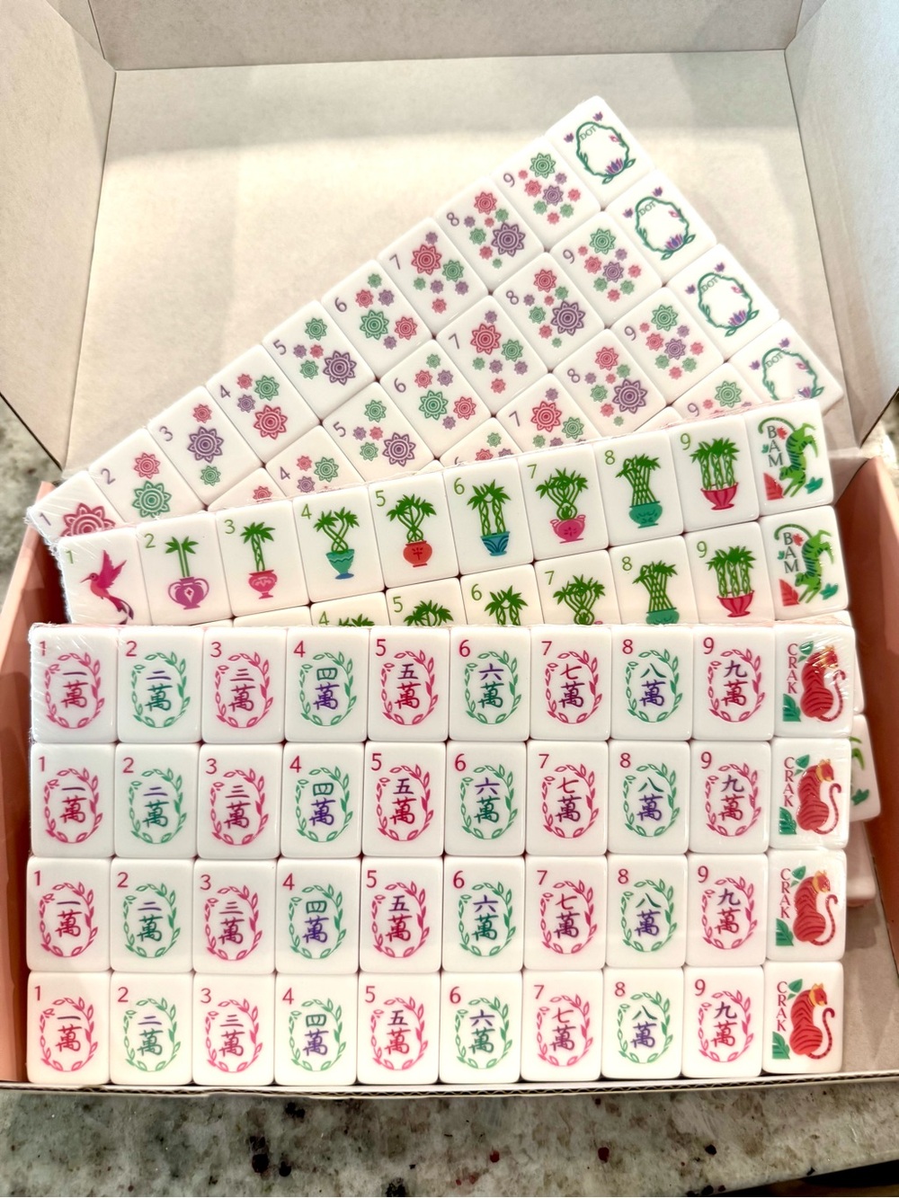Mahjong Tile Set New in Shrinkwrap. Peachtree/Pink and White Multi Layer